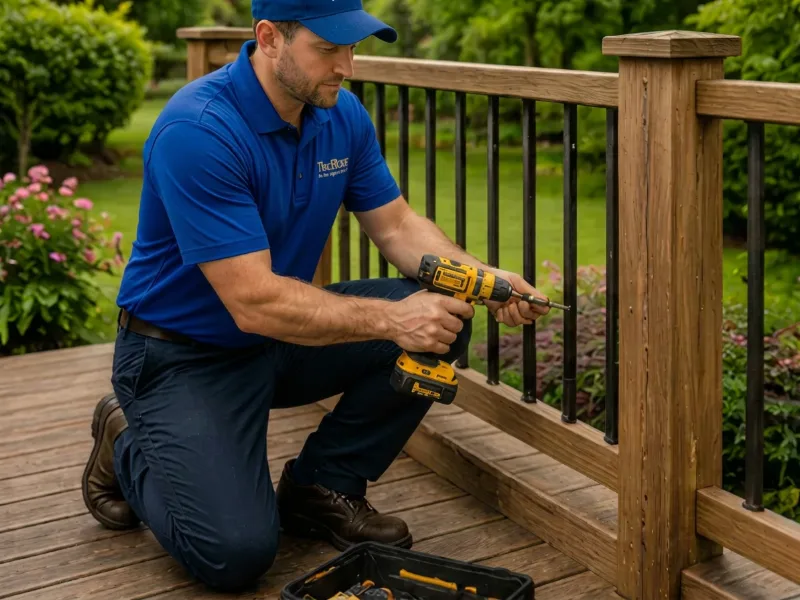 TRU Blue Handyman Installing a fence guard rail on a porch